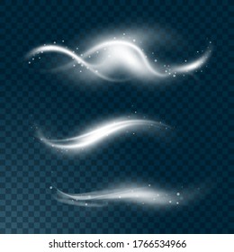 Vector Realistic Set Of High Detailed Wind Or Dust Cloud Isolated On Transparent Background. Effect Of White Smoke, Fog, Spray.