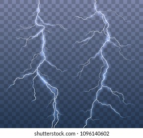 Vector realistic set of lightning effects isolated on transparent background