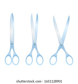 Vector realistic set of steel scissors on an isolated white background