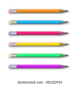 Vector realistic set of varicolored pencils on white background. Vector illustration.
