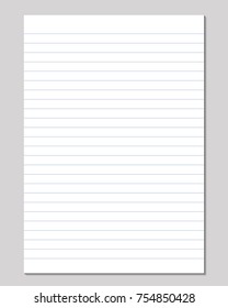 Vector realistic sheet of lined paper isolated on a gray background