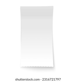 Vector realistic sheet of paper or check. Isolated blank 3d page. Empty a4 for notebook or office spreadsheet. Closeup for message or mockup for notepad. School and education, bend paperwork theme