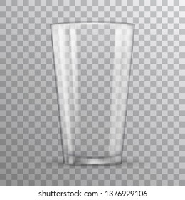 Vector realistic shiny empty glass with shadow on transparent background