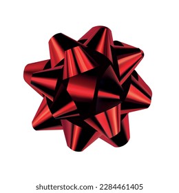Vector realistic shiny gift decoration red ribbon bow isolated on transparent background