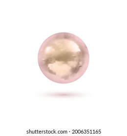 Vector Realistic Shiny Pearl Isolated on White Background, Decorative Element Template, Light Pink Color.
