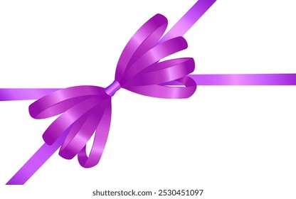 Vector realistic shiny purple ribbon with bow - gift wrapping decoration on white background. Christmas gift, valentines day, birthday wrapping element