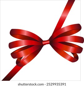 Vector realistic shiny Red ribbon with bow - gift wrapping decoration on white background. For holidays design, gift boxes, satin warping decor realistic vector illustration
