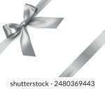 Vector realistic shiny silver ribbon with bow - gift wrapping decoration on white background