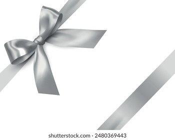 Vector realistic shiny silver ribbon with bow - gift wrapping decoration on white background