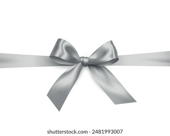 Vector realistic shiny silver ribbon with bow - gift wrapping decoration on white background