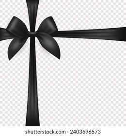 Vector Realistic Silk Black Gift Ribbon, Satin Bow for Greeting Card, Gift, Isolated. Bow Design Template, Concept for Birthday, Christmas Presents, Gifts, Invitation, Box