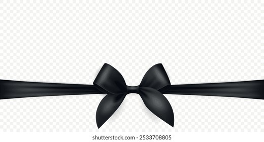 Vector Realistic Silk Black Gift Ribbon, Satin Bow for Greeting Card, Gift, Isolated. Bow Design Template, Concept for Birthday, Christmas Presents, Gifts, Invitation, Box
