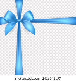 Vector Realistic Silk Blue Gift Ribbon, Satin Bow for Greeting Card, Gift, Isolated. Bow Design Template, Concept for Birthday, Christmas Presents, Gifts, Invitation, Box