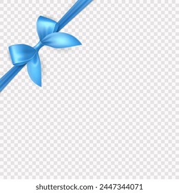Vector Realistic Silk Blue Gift Ribbon, Satin Bow for Greeting Card, Gift, Isolated. Bow Design Template, Concept for Birthday, Christmas Presents, Gifts, Invitation, Box