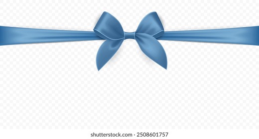 Vector Realistic Silk Blue Gift Ribbon, Satin Bow for Greeting Card, Gift, Isolated. Bow Design Template, Concept for Birthday, Christmas Presents, Gifts, Invitation, Box