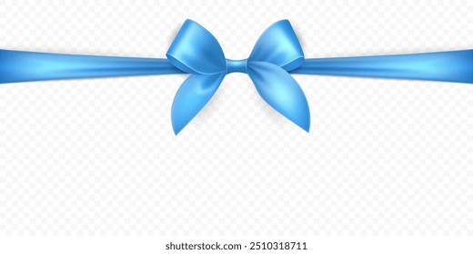 Vector Realistic Silk Blue Gift Ribbon, Satin Bow for Greeting Card, Gift, Isolated. Bow Design Template, Concept for Birthday, Christmas Presents, Gifts, Invitation, Box