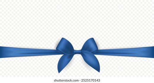 Vector Realistic Silk Blue Gift Ribbon, Satin Bow for Greeting Card, Gift, Isolated. Bow Design Template, Concept for Birthday, Christmas Presents, Gifts, Invitation, Box