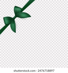 Vector Realistic Silk Green Gift Ribbon, Satin Bow for Greeting Card, Gift, Isolated. Bow Design Template, Concept for Birthday, Christmas Presents, Gifts, Invitation, Box