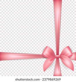 Vector Realistic Silk Pink Gift Ribbon, Satin Bow for Greeting Card, Gift, Isolated. Bow Design Template, Concept for Birthday, Christmas Presents, Gifts, Invitation, Box