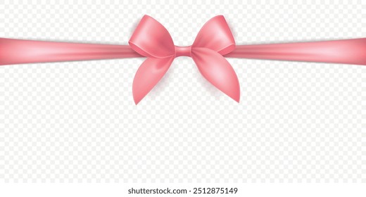 Vetor realista seda rosa presente fita, arco de cetim para cartão de saudação, presente, isolado. Bow Design Template, Conceito para Aniversário, Presentes de Natal, Presentes, Convite, Caixa