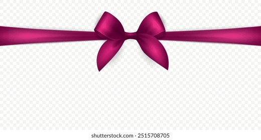 Vector Realistic Silk Pink Gift Ribbon, Satin Bow for Greeting Card, Gift, Isolated. Bow Design Template, Concept for Birthday, Christmas Presents, Gifts, Invitation, Box