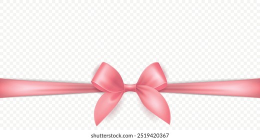 Vector Realistic Silk Pink Gift Ribbon, Satin Bow for Greeting Card, Gift, Isolated. Bow Design Template, Concept for Birthday, Christmas Presents, Gifts, Invitation, Box