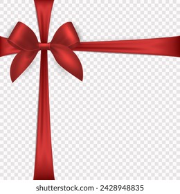 Vector Realistic Silk Red Gift Ribbon, Satin Bow for Greeting Card, Gift, Isolated. Bow Design Template, Concept for Birthday, Christmas Presents, Gifts, Invitation, Box