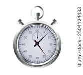 Vector realistic silver classic stopwatch icons. Shiny metal chronometer, time counter with dial. Measurement for sport, start and finish. 