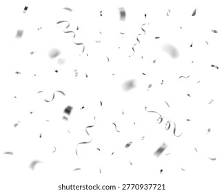Vector realistic silver falling confetti and streamers explosion illustration