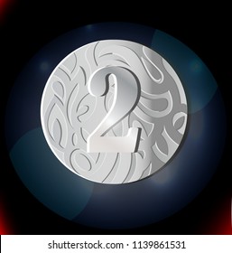 Vector realistic silver medal with texture, realistic shadow and light background.