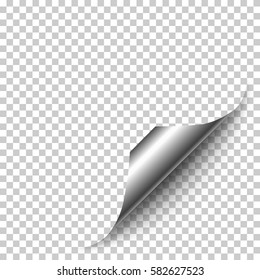 Vector realistic silver paper corner with shadow on transparent background