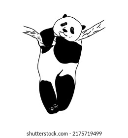 Vector realistic sketch of Panda figure in full-length, Hand drawn illustration