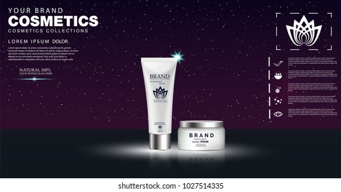 Vector realistic skin care cream night series. . 3d template mock up for branding to promote luxury cosmetic product.
