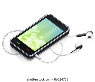 vector realistic smart phone with earphones