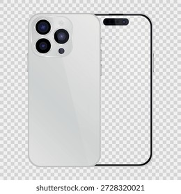 Vector realista smartphone 15 Pro. Conjunto de gadgets realistas png. Dispositivo electrónico de Vector con pantalla vacía en blanco aislado sobre fondo transparente.