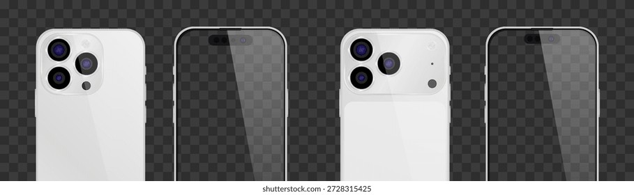 Vetor smartphone realista, 17 pro e 15 pro. Png de conjunto de gadgets realista. Dispositivo eletrônico vetorial com ecrã vazio em branco isolado sobre fundo transparente.