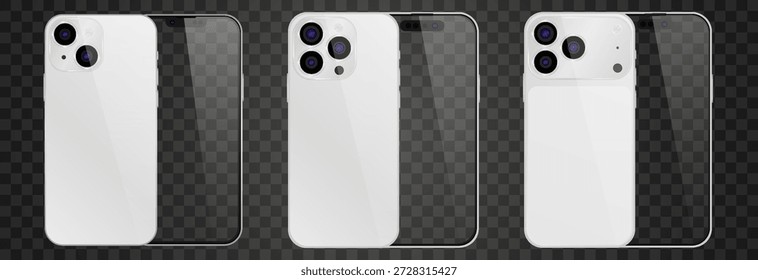 Vetor smartphone realista, 17 pro e 15 pro. Png de conjunto de gadgets realista. Dispositivo eletrônico vetorial com ecrã vazio em branco isolado sobre fundo transparente.