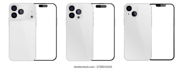Vectorrealistisches Smartphone, 17 pro und 15 pro. Realistisches Gadget-Set. Elektronisches Vektorgerät mit leerem Bildschirm, einzeln auf transparentem Hintergrund.