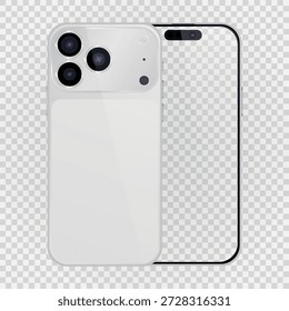 Vector realista smartphone 17 Pro. Conjunto de gadgets realistas png. Dispositivo electrónico de Vector con pantalla vacía en blanco aislado sobre fondo transparente.