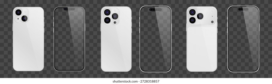 Vetor smartphone realista, 17 pro e 15 pro. Png de conjunto de gadgets realista. Dispositivo eletrônico vetorial com ecrã vazio em branco isolado sobre fundo transparente.