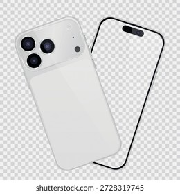 Vector realista smartphone 17 Pro. Conjunto de gadgets realistas png. Dispositivo electrónico de Vector con pantalla vacía en blanco aislado sobre fondo transparente.