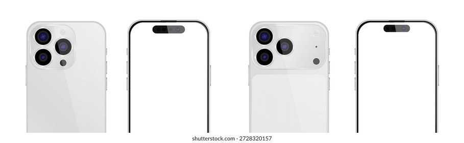 Vectorrealistisches Smartphone, 17 pro und 15 pro. Realistisches Gadget-Set. Elektronisches Vektorgerät mit leerem Bildschirm, einzeln auf transparentem Hintergrund.