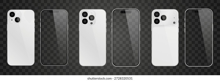 Smartphone realista de Vector, 17 Pro y 15 Pro. Conjunto de gadgets realistas png. Dispositivo electrónico de Vector con pantalla vacía en blanco aislado sobre fondo transparente.