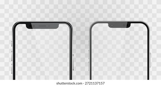  Vektorrealistisches Smartphone. Realistisches Gadget-Set png. Elektronisches Vektorgerät mit leerem, leerem Bildschirm, einzeln auf transparentem Hintergrund.