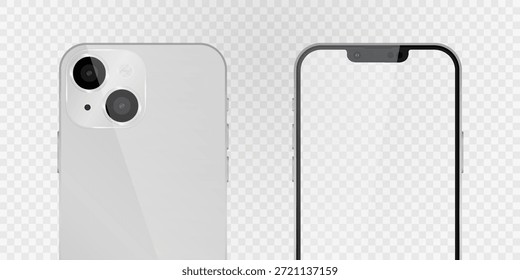  Vektorrealistisches Smartphone. Realistisches Gadget-Set png. Elektronisches Vektorgerät mit leerem, leerem Bildschirm, einzeln auf transparentem Hintergrund.