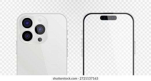  Vektorrealistisches Smartphone. Realistisches Gadget-Set png. Elektronisches Vektorgerät mit leerem, leerem Bildschirm, einzeln auf transparentem Hintergrund.