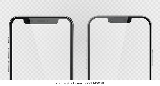 Vektorrealistisches Smartphone. Realistisches Gadget-Set png. Elektronisches Vektorgerät mit leerem, leerem Bildschirm, einzeln auf transparentem Hintergrund.