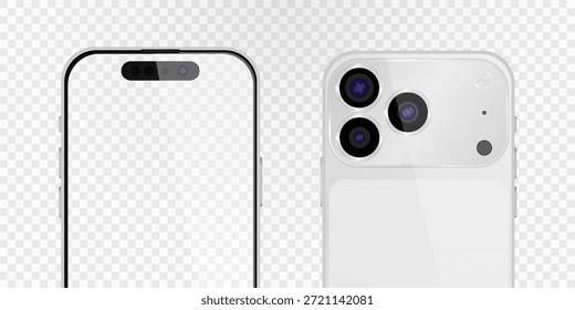 Vektorrealistisches Smartphone. Realistisches Gadget-Set png. Elektronisches Vektorgerät mit leerem, leerem Bildschirm, einzeln auf transparentem Hintergrund.