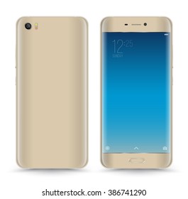 Vector realistic smartphone gold isolated. Vector illustration.