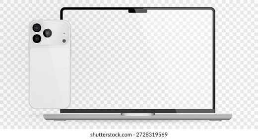 Vektorrealistisches Smartphone, Laptop, Tablet, Computerset. Realistisches Gadget-Set png. Vektorgrafiken mit leerem Bildschirm, einzeln auf transparentem Hintergrund.
